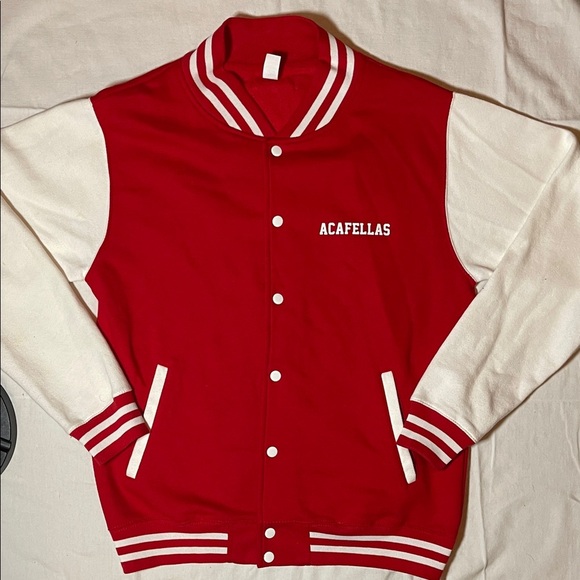 Men’s Vintage Style Varsity Bomber Jersey Jacket in Red and White Size Large - Picture 2 of 3